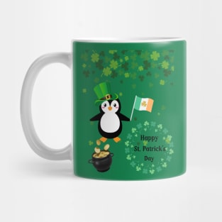Happy St Patrick's Day Penguin With Pot of Gold and Irish Flag Mug